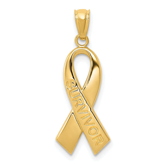 14k Yellow Gold 14k Gold Polished SURVIVOR Ribbon Pendant