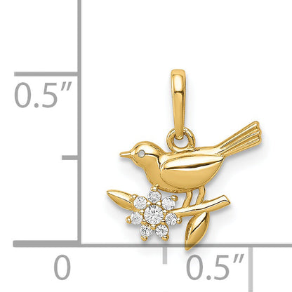14k Yellow Gold 14K Bird on a Branch CZ Pendant