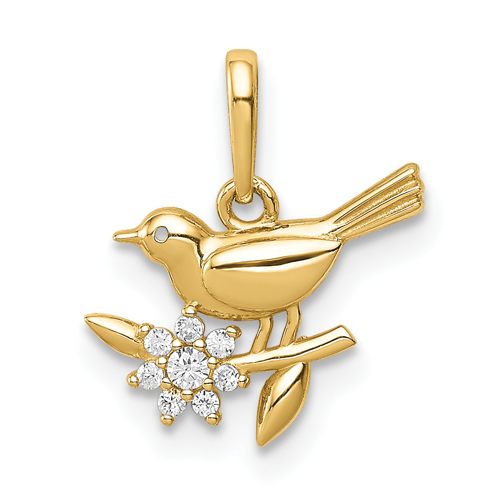 14k Yellow Gold 14K Bird on a Branch CZ Pendant