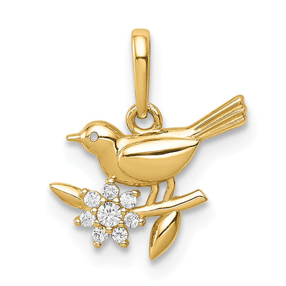 14k Yellow Gold 14K Bird on a Branch CZ Pendant