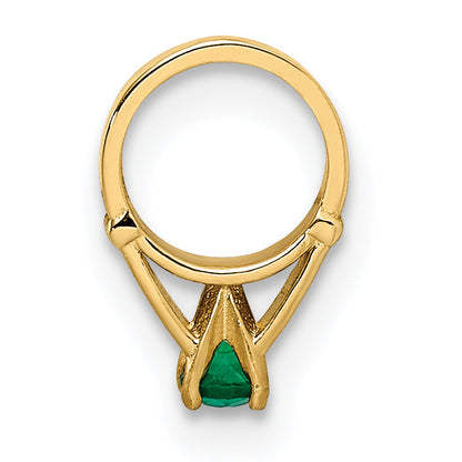 14k Yellow Gold 14K 3D Ring with Dark Green Glass Stone Charm