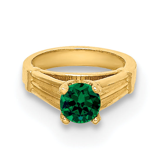 14k Yellow Gold 14K 3D Ring with Dark Green Glass Stone Charm