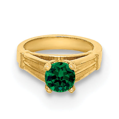 14k Yellow Gold 14K 3D Ring with Dark Green Glass Stone Charm