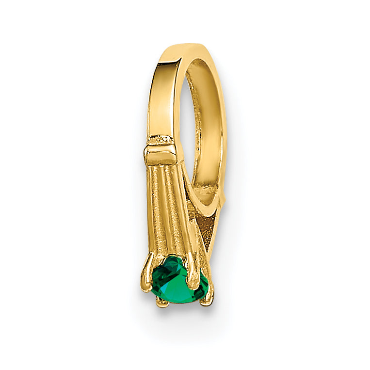 14k Yellow Gold 14K 3D Ring with Dark Green Glass Stone Charm