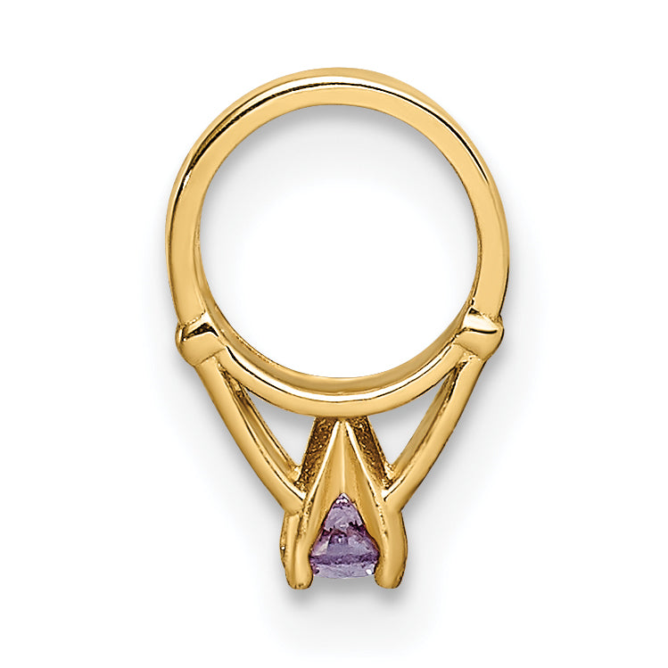 14k Yellow Gold 14K 3D Ring with Dark Purple CZ Charm
