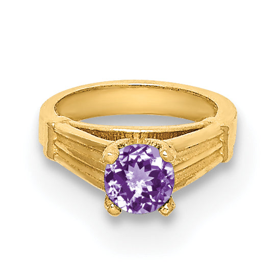 14k Yellow Gold 14K 3D Ring with Light Purple CZ Charm