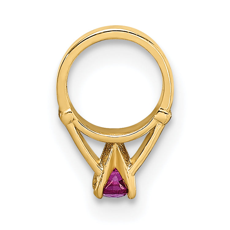 14k Yellow Gold 14K 3D Ring with Dark Pink CZ Charm