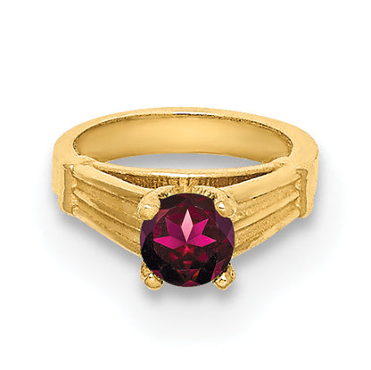 14k Yellow Gold 14K 3D Ring with Dark Pink CZ Charm