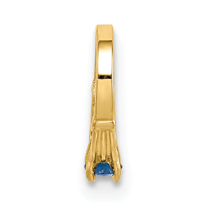 14k Yellow Gold 14K 3D Ring with Dark Blue Glass Stone Charm