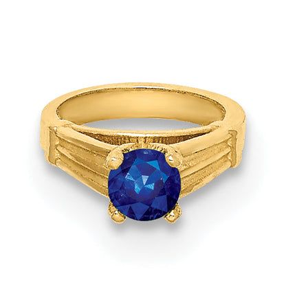 14k Yellow Gold 14K 3D Ring with Dark Blue Glass Stone Charm