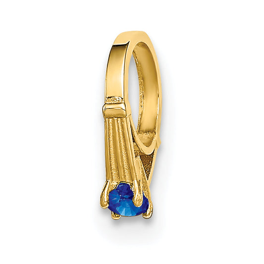 14k Yellow Gold 14K 3D Ring with Dark Blue Glass Stone Charm