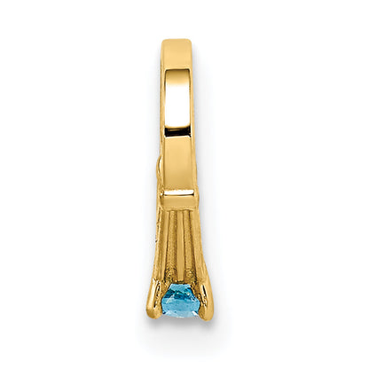 14k Yellow Gold 14K 3D Ring with Aqua CZ Charm