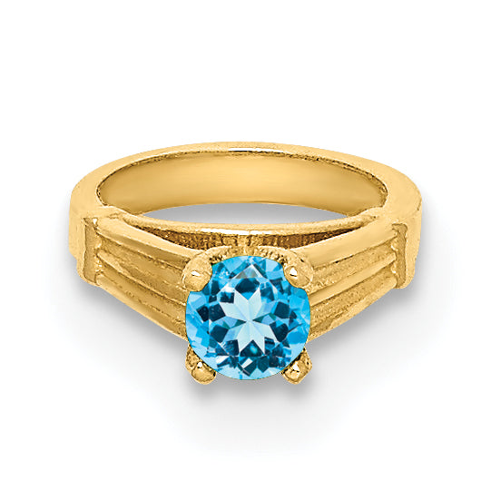 14k Yellow Gold 14K 3D Ring with Aqua CZ Charm