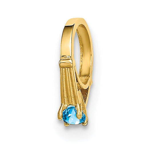 14k Yellow Gold 14K 3D Ring with Aqua CZ Charm