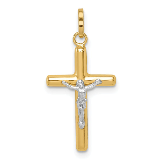 14k Yellow & Rhodium 14k with White Rhodium Polished Hollow Crucifix Charm