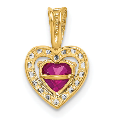 14k Yellow Gold 14K Polished Red and Clear CZ Heart Pendant