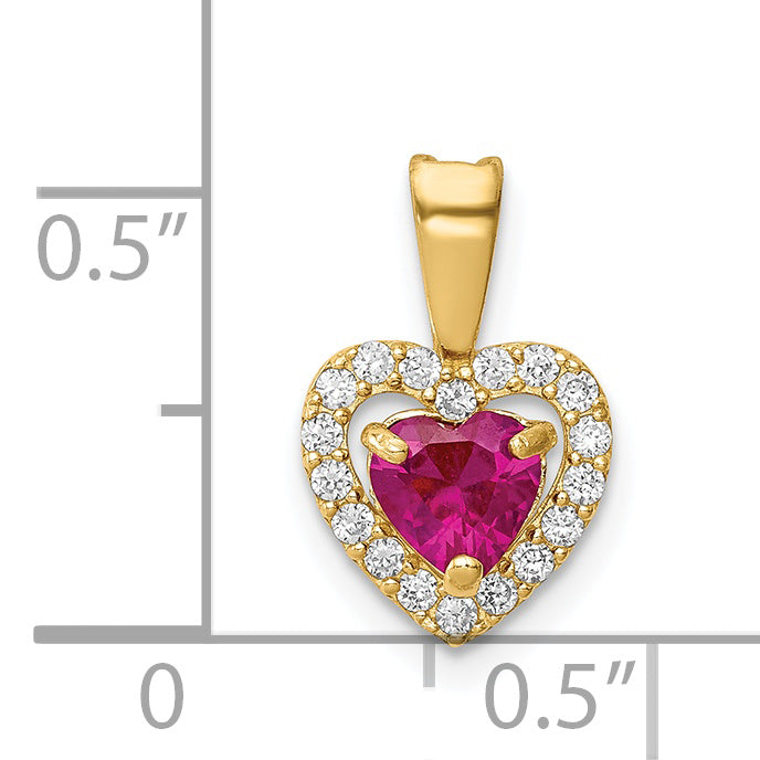 14k Yellow Gold 14K Polished Red and Clear CZ Heart Pendant