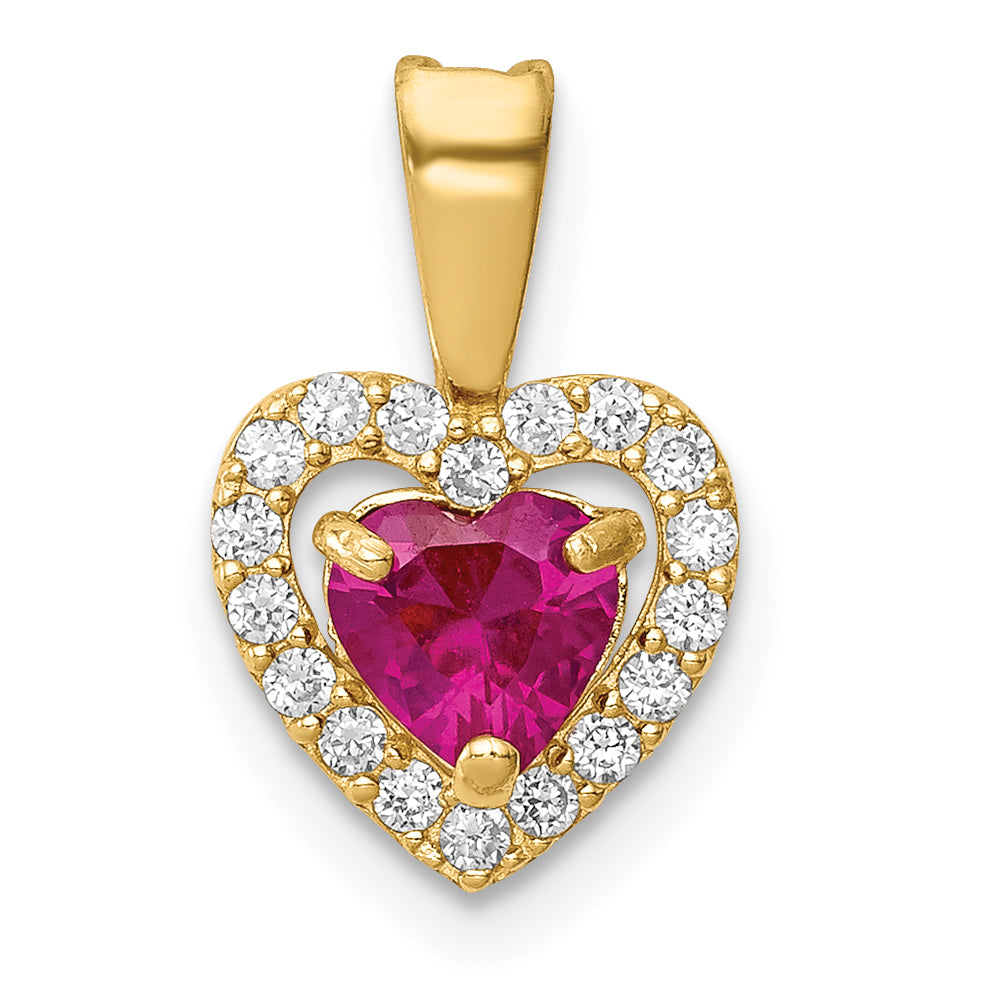 14k Yellow Gold 14K Polished Red and Clear CZ Heart Pendant