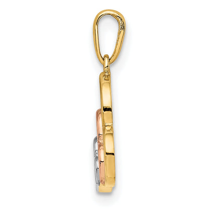 14k Yellow & Rhodium 14K w/Rose and White Rhodium Polished 3 Hearts Pendant