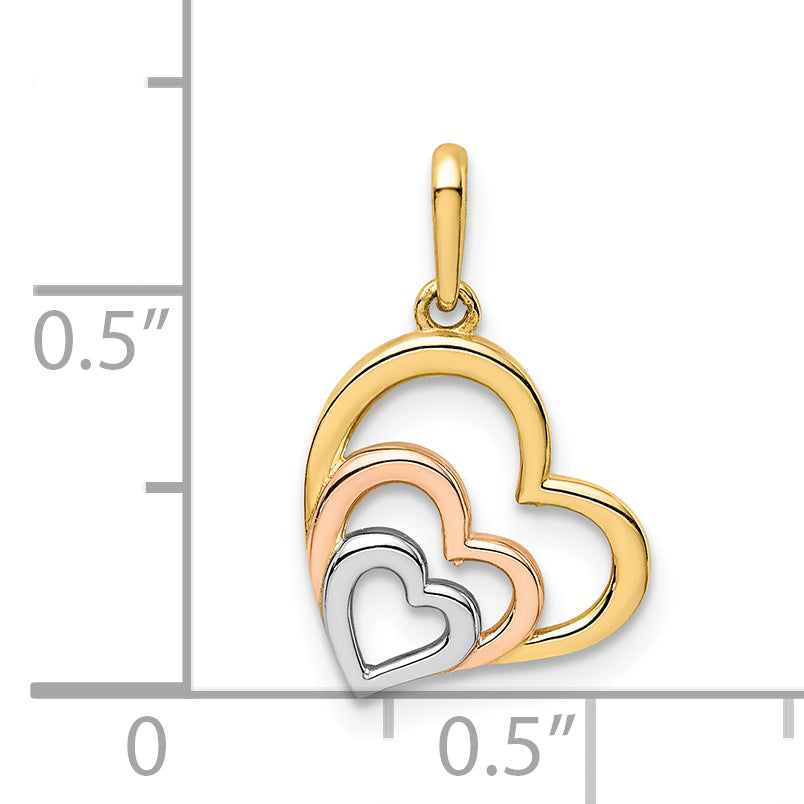 14k Yellow & Rhodium 14K w/Rose and White Rhodium Polished 3 Hearts Pendant
