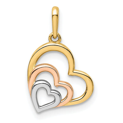 14k Yellow & Rhodium 14K w/Rose and White Rhodium Polished 3 Hearts Pendant