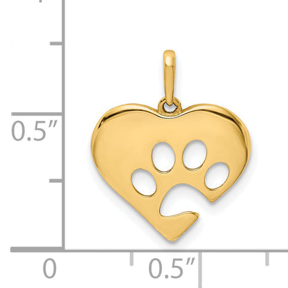 14k Yellow Gold 14K Polished Heart w/Paw Print Pendant