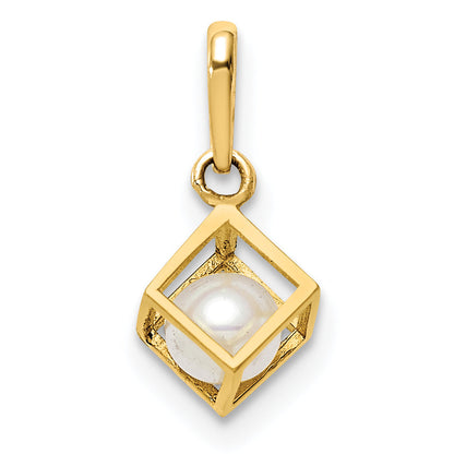 14k Yellow Gold 14K  3D Square w/FW Cultured Pearl Pendant