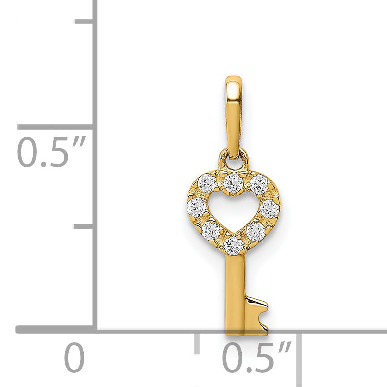 14k Yellow Gold 14K CZ Key Dangle Pendant