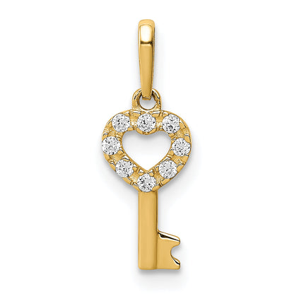 14k Yellow Gold 14K CZ Key Dangle Pendant