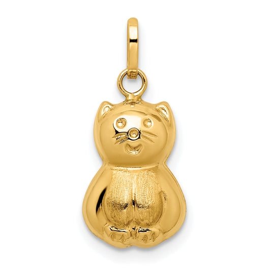 14k Yellow Gold 14k Satin & Polished 3D Cat Charm