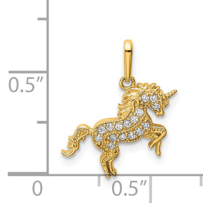 14k Yellow Gold 14K Rearing Unicorn CZ Pendant
