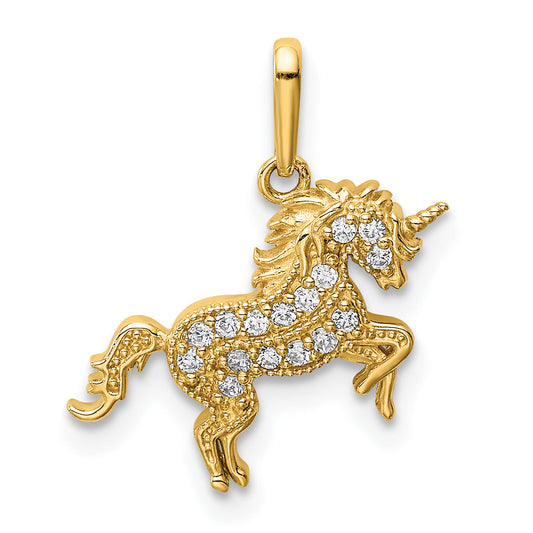 14k Yellow Gold 14K Rearing Unicorn CZ Pendant