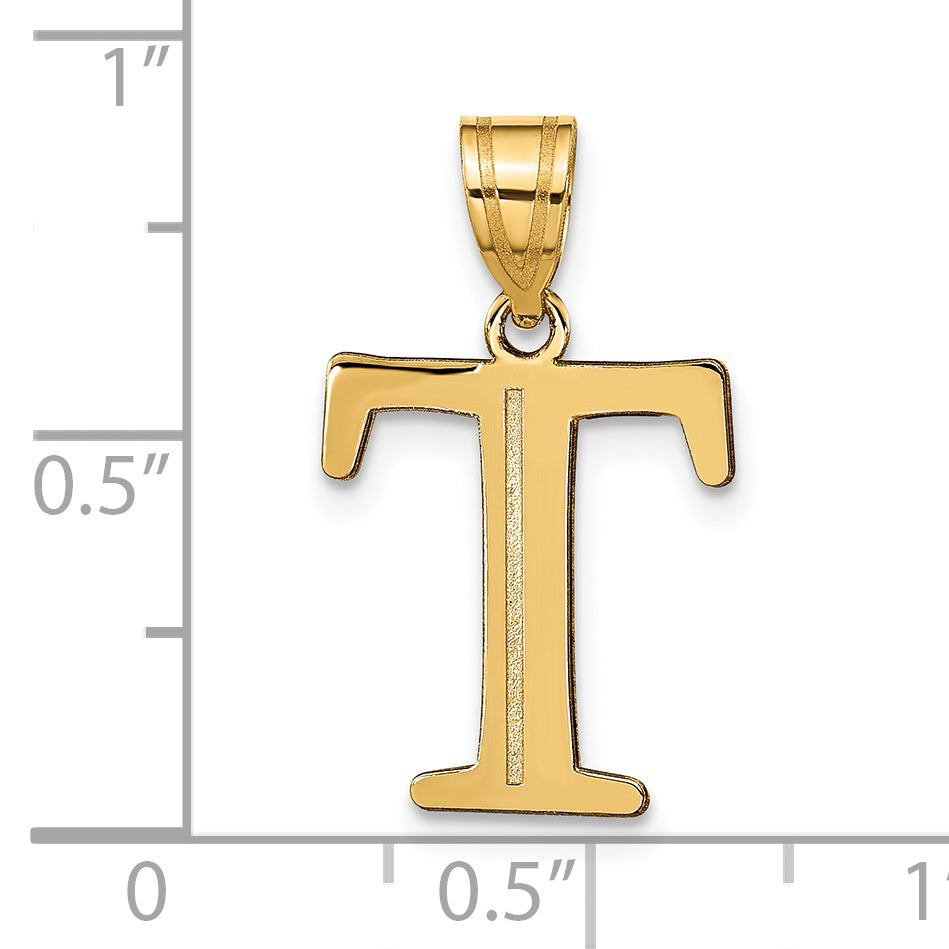 14k Yellow Gold 14k Polished Etched Letter T Initial Pendant