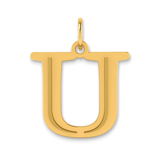 14K Yellow Gold Polished Etched Letter U Initial Pendant