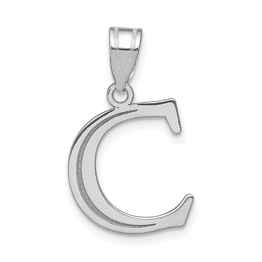 14k White Gold 14kw Polished Etched Letter C Initial Pendant