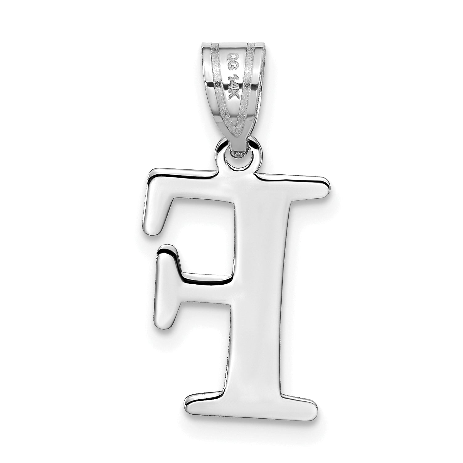 14k White Gold 14kw Polished Etched Letter F Initial Pendant