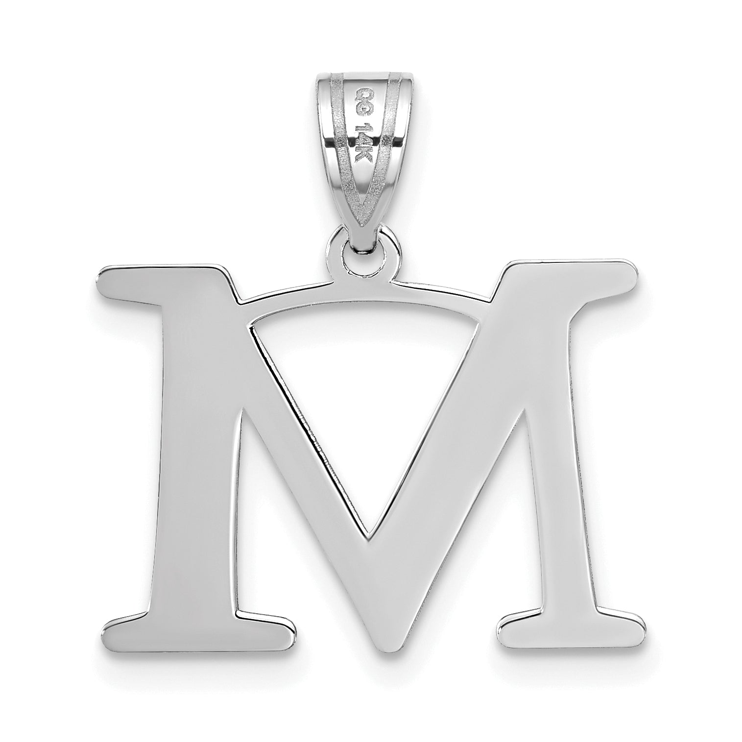 14k White Gold 14kw Polished Etched Letter M Initial Pendant