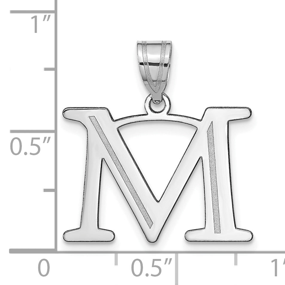14k White Gold 14kw Polished Etched Letter M Initial Pendant