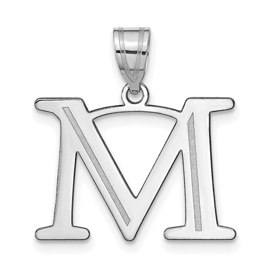 14k White Gold 14kw Polished Etched Letter M Initial Pendant