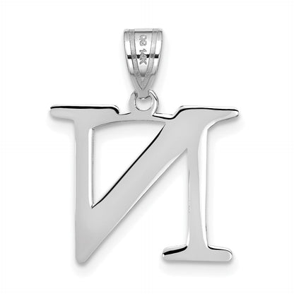 14k White Gold 14kw Polished Etched Letter N Initial Pendant