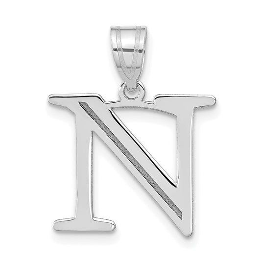 14k White Gold 14kw Polished Etched Letter N Initial Pendant