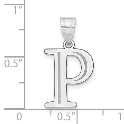 14k White Gold 14kw Polished Etched Letter P Initial Pendant