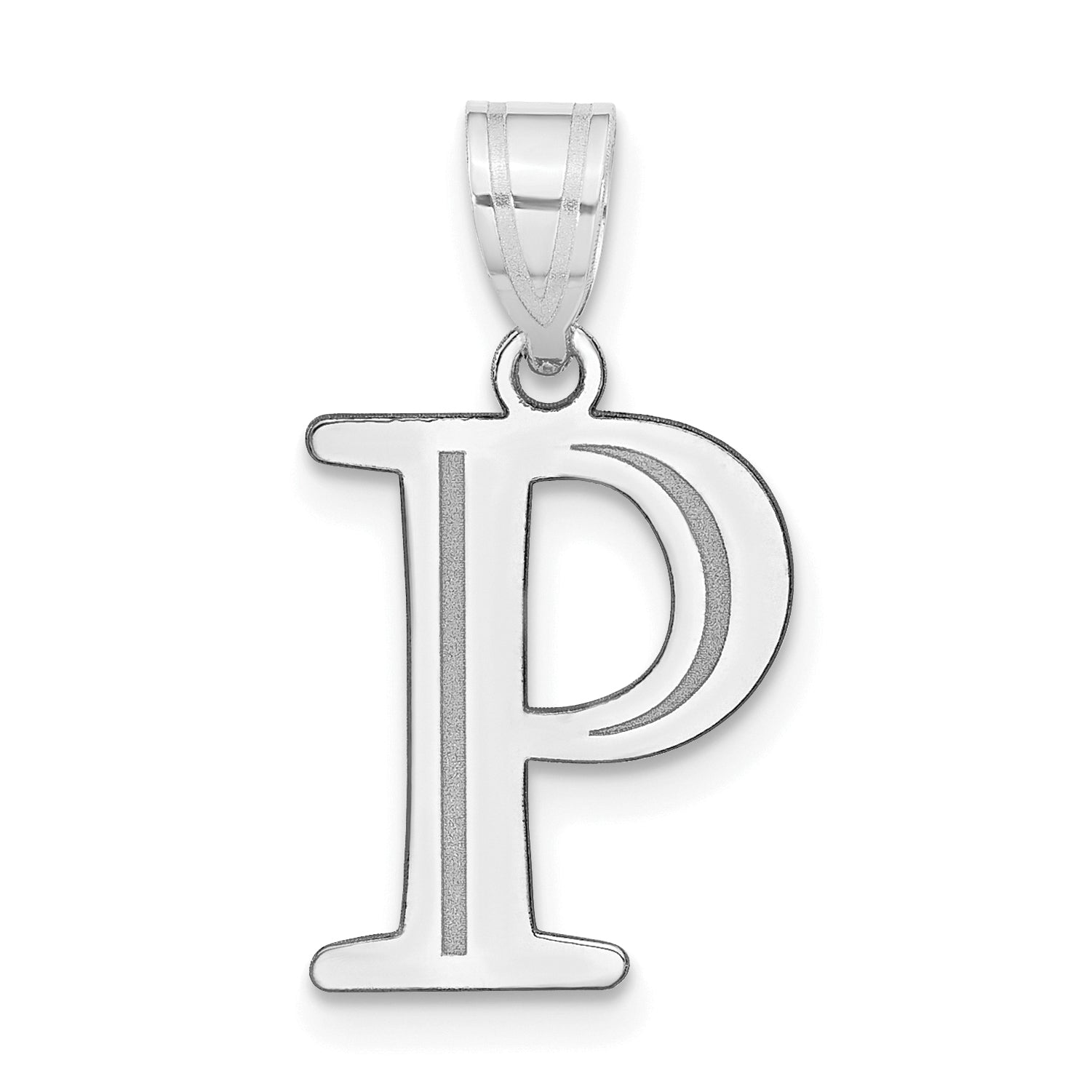 14k White Gold 14kw Polished Etched Letter P Initial Pendant