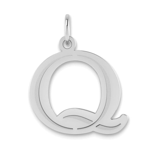 14K White Gold 14Kw Polished Etched Letter Q Initial Pendant