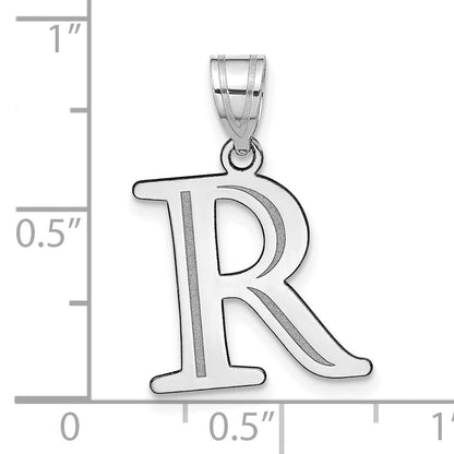 14k White Gold 14kw Polished Etched Letter R Initial Pendant