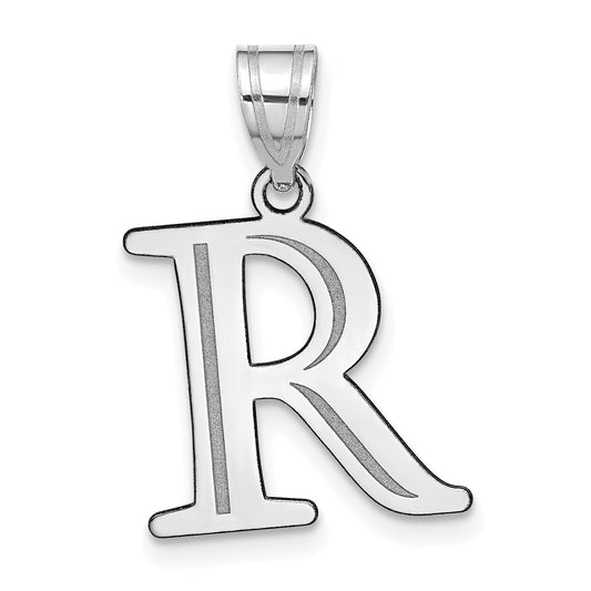 14k White Gold 14kw Polished Etched Letter R Initial Pendant