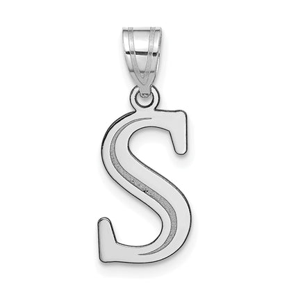 14k White Gold 14kw Polished Etched Letter S Initial Pendant