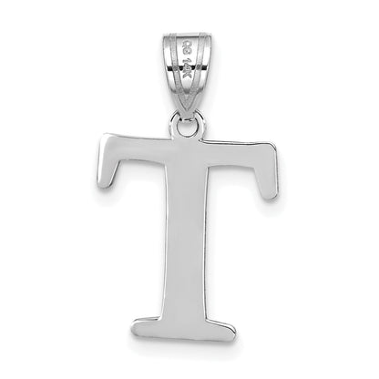 14k White Gold 14kw Polished Etched Letter T Initial Pendant
