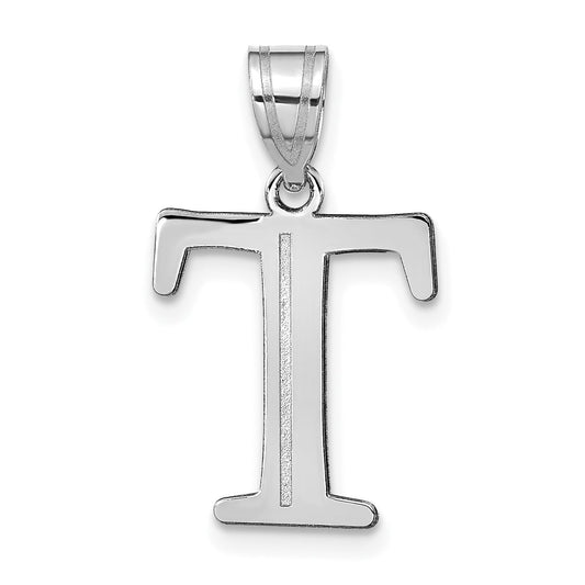 14k White Gold 14kw Polished Etched Letter T Initial Pendant