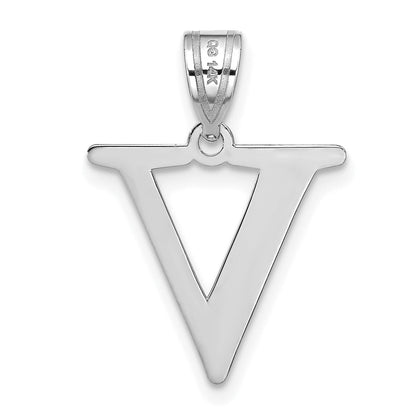 14k White Gold 14kw Polished Etched Letter V Initial Pendant